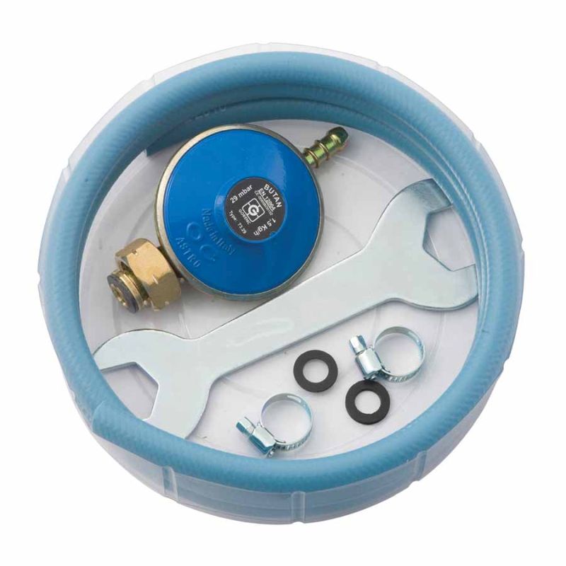 Juego de manguera de gas para quemadores 1,5 m con regulador y llave (Ref. 3307)