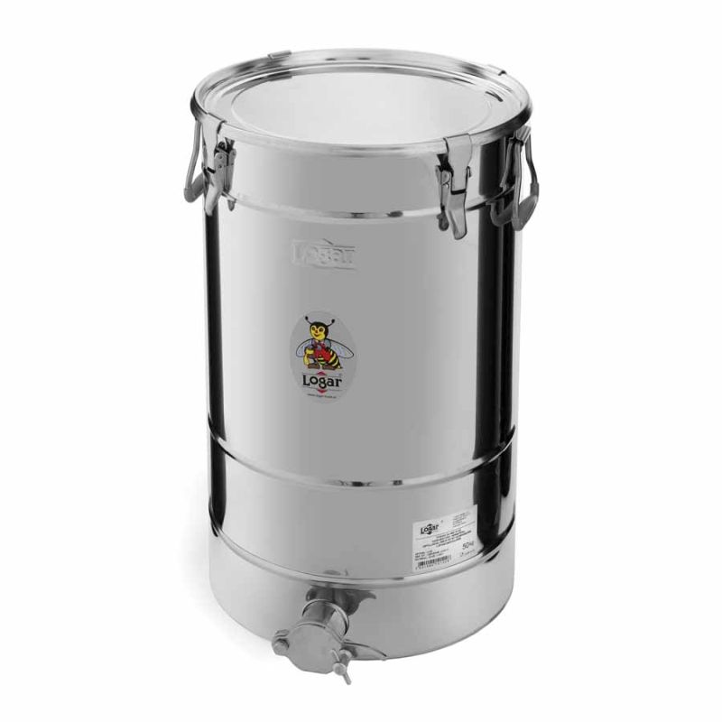 Depósito de envasado Logar 50 kg con fondo inclinado y 4 cierres de aro